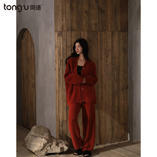 Couple's pajamas with the same language as their zodiac year, winter half-velvet wedding festive home clothes for women, red coral velvet two-piece gift set, men's R1817 L 170 men