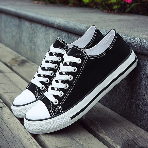 Lorenbon Canvas Chaussures pour hommes et femmes Chaussures pour femmes de printemps et d'été Low Top Board Chaussures sportives polyvalentes pour les étudiants couples chaussures de course [hommes classiques et femmes] 6621 Black 41 Men's Style (Wide Foot Fat Shot One Taille plus grand)
