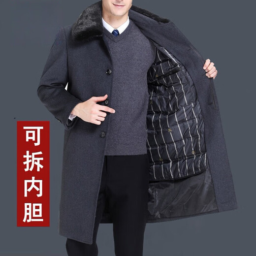 海因里希（HEINRICHS）品牌毛呢大衣男【舒适羊毛】秋冬中长款中老年外套男 长款黑色不加绒-单 180 130-145斤
