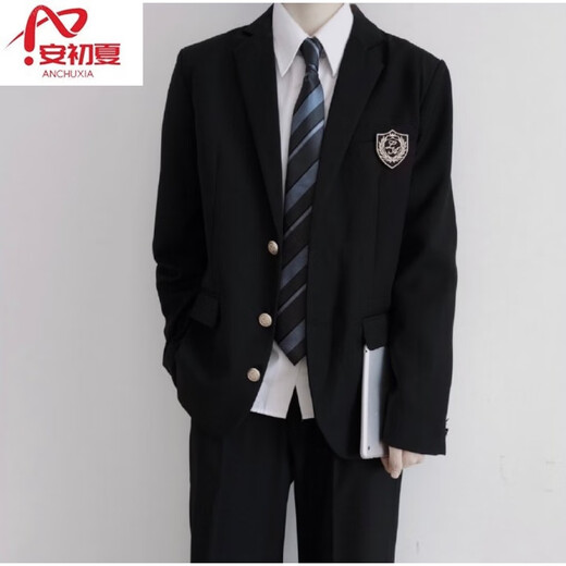 Anchu summer college style dk uniform suit suit loose and handsome spring and autumn jk student class uniform badge suit jacket W45 black suit + white long-sleeved shirt + tie + trousers XL + badge [recommended 120-140Jin [Jin equals 0.5 kg]]