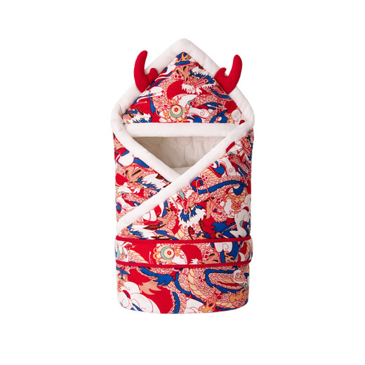 Longevity, Wealth and Prosperity Newborn Baby Cover Autumn and Winter Thickened Newborn Baby Out Cover Red Throw Blanket Small Quilt Small Mattress Long Xing Lulu - Red 90x90cm