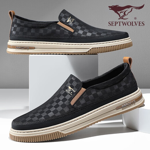 Sieben Wolf Canvas Schuhe Herrenschuhe Ein-Pin-Freizeitschuhe Sommer atmungsaktiven Männer mit niedrigen Top-Schuhen 2186 Schwarz 42 Lederschuhe Größe