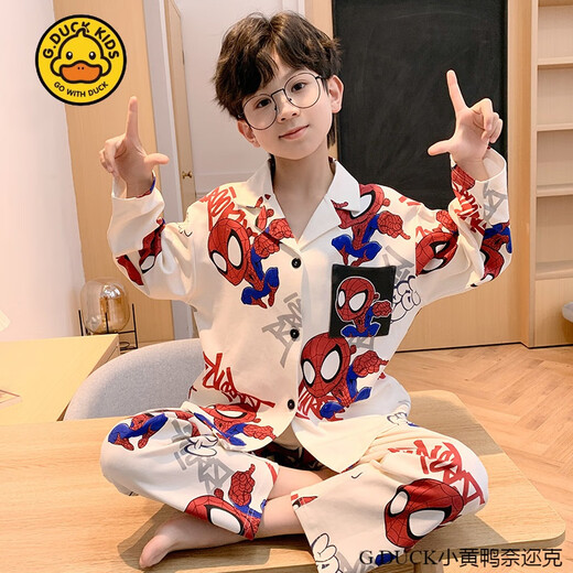 G.DUCKKIDS小黄鸭春秋季儿童睡衣男童卡通长袖开衫男孩宝宝中大童家居服套装 HPZ翻长681#大眼怪 8码-建议身高95-105