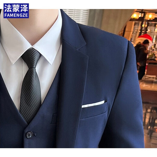 法蒙泽 西服套装男士修身商务休闲西服职业正装小西装男结婚礼服外套男 黑色单扣套装+马甲+衬衫+大礼包 2XL /180【125-140斤】