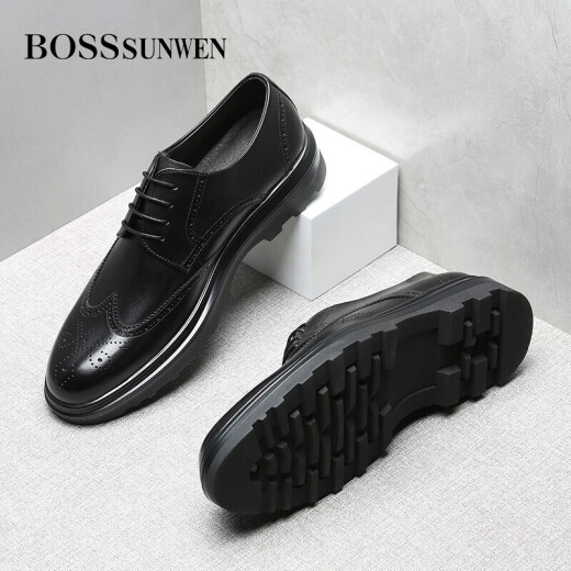 BOSSSUNWEN leather shoes, formal shoes, casual business suits, fashionable British lace-up soft surface work shoes 6A31511S01 black 41