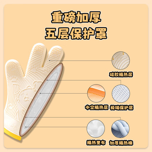 Magic kitchen silicone insulation gloves, anti-scalding gloves, oven microwave gloves, high temperature resistant kitchen baking gloves, three-layer cotton, five-finger silicone gloves, one pair