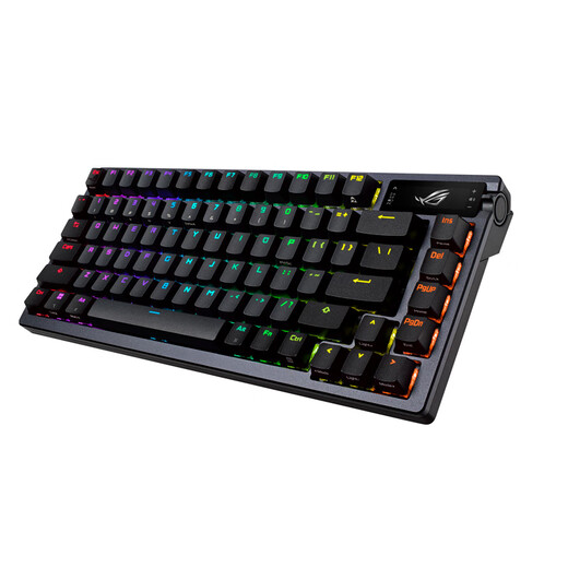 Rog Night Magic Mechanical клавиатура Проводная/беспроводная/Bluetooth Трехмодовая игровая клавиатура 75, оснащенная NX Xuewu White Wans RGB Hot Swap Indiance Structure Oled Screen Black