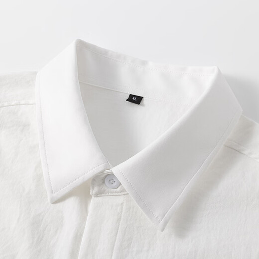 Dingfengbaoluo Japanese solid color simple long-sleeved shirt men's spring and autumn casual layered high-end lapel jacket DFC02 white 4XL