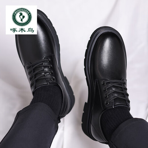 
Woodpecker formal leather shoes men 2024 spring new retro casual leather shoes men low top work shoes thick sole big head men's shoes 22717 black 42