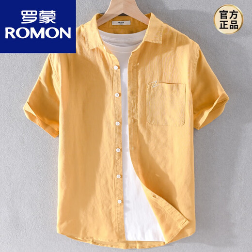 罗蒙（ROMON）男士亚麻翻领短袖t恤宽松翻领上衣服有带领T棉麻料体恤麻布夏装 yunyi-9711白色 3XL