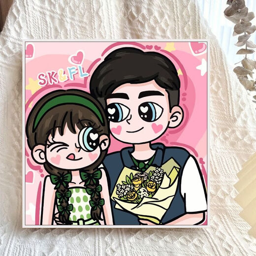 山头林村星蝶公主风数字油画diy填充油彩手绘情侣闺蜜定制漫画丙烯装饰画 H1278 20*20实木内框+颜料画笔