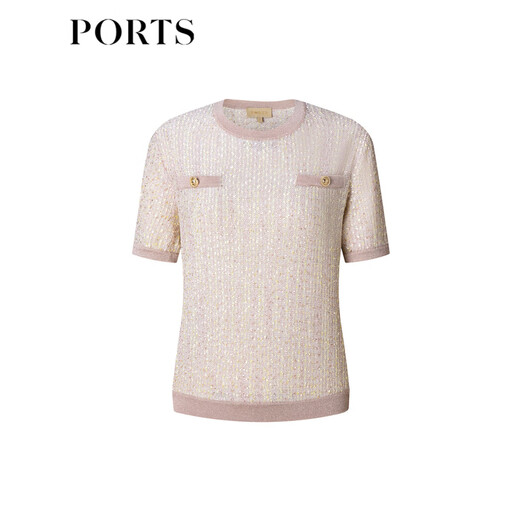 PORTS宝姿春季新品女装胸前饰品点缀针织短袖上衣ALP8K701RXX008 淡香草黄 M