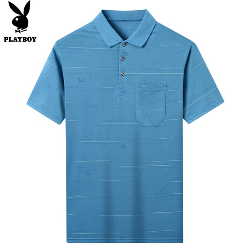 花花公子（PLAYBOY）短袖t恤男士夏季冰丝薄款polo领潮牌上衣打底衫男 YKCPHH6626湖蓝 XL