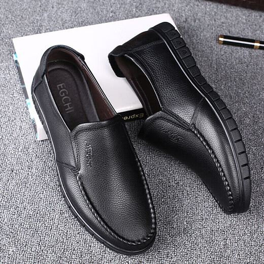 Yichi (Egchi) Business Casual Shoes Herren Lederschuhe Großgröße Cover-Schicht Cowide im mittleren Alter 36274 Schwarz 43