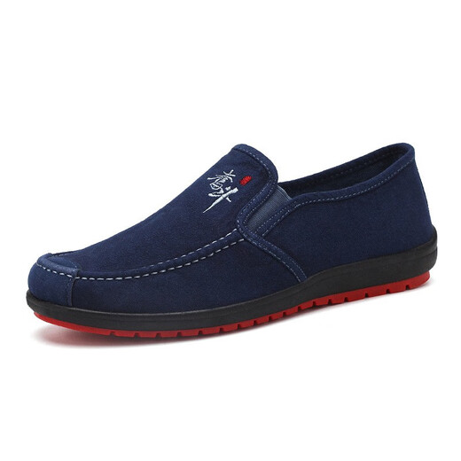 Viejos zapatos de tela de Beijing zapatos de trabajo sin deslizamiento transpirables para hombres zapatos de lona perezoso de un pie livianos livianos suaves calzado de conducción casual 2275 azul 42