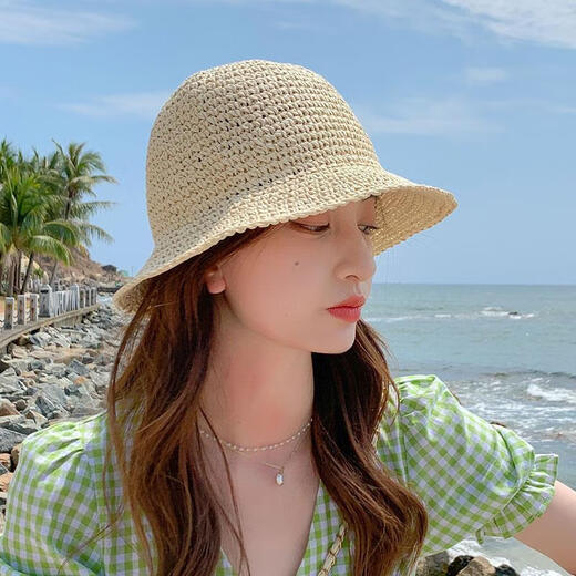 尊题（zunti）帽子女夏季草帽编织渔夫帽海边沙滩帽简约遮阳帽防晒透气太阳帽 白色 均码