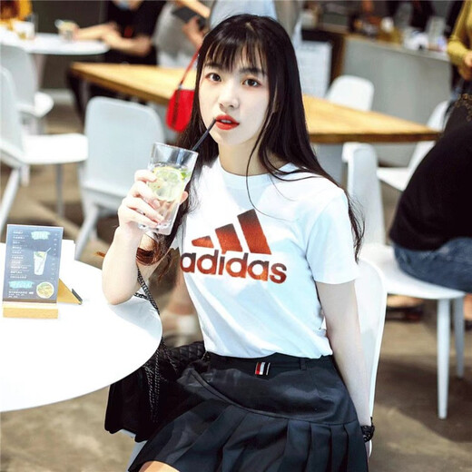 adidas short-sleeved T-shirt women's 2024 summer new sportswear cotton comfortable round neck casual top half-sleeved T-shirt for women FJ5012/pure cotton/one size small S/160/84A