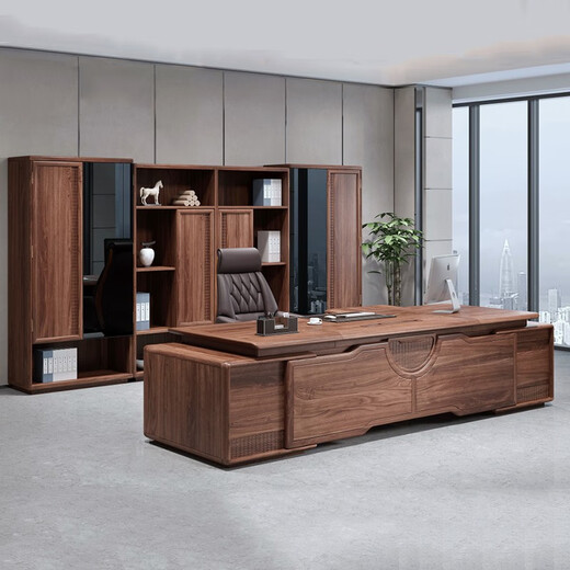 TONGTA brand light luxury solid wood boss desk office desk simple modern new Chinese style executive desk ebony wood furniture president table 2.2 meters ebony wood boss table