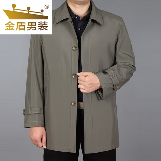 金盾（JINDUN）中老年风衣男中长款中年商务休闲风衣大码薄款爸爸装翻领外套父亲 藏蓝色(翻领扣子夹克) 薄款 L 175