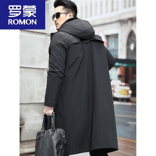 Lomon Paik Men's Imitation Mink Liner Removable Fur All-in-One Coat Over Knee Long Mink Fur Black Shell (Black Liner) 2XL