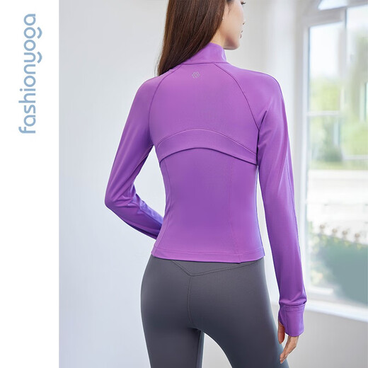 
Fan Sheng Yoga Running Fitness Clothes for Women Slim waist-length long-sleeved nude elastic sports jacket jacket cardigan FC12858 Moonlight Black XL