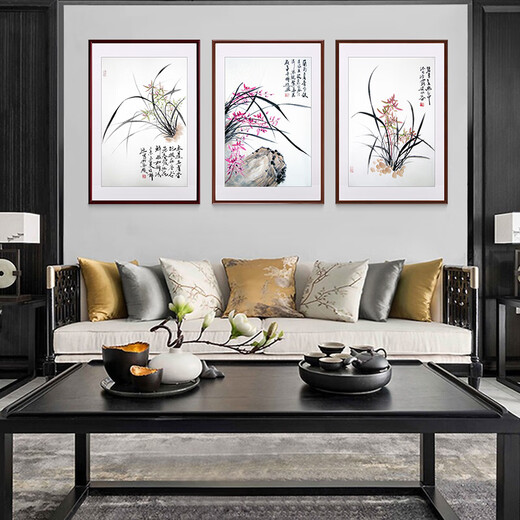 Hanao famous hand-painted Chinese ink ink orchid entrance decoration painting restaurant hanging painting corridor aisle wall painting mural vertical version orchid d style framed with solid wood frame 70*50cm