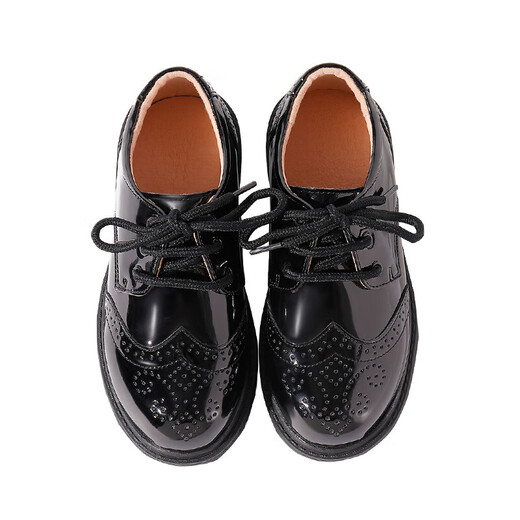 
Romon boys' leather shoes British style performance shoes Black hollow leather shoes Size 32, inner length 20.4 cm