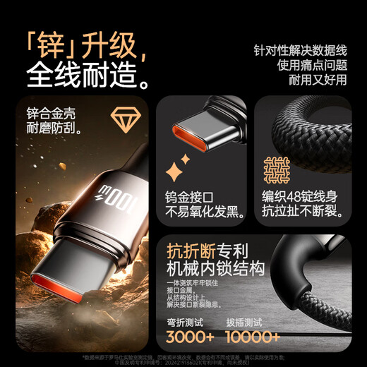 Romans Type-C data cable 6A super fast charging 100W/66W charging cable suitable for Huawei Mate70Pro/60 Apple 16/15 Android mobile phone car 5A cable 2 meters