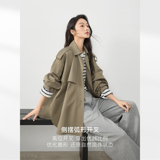 Dialogue French high-end windbreaker jacket for women 2025 autumn new temperament casual small British style top gray green coffee M