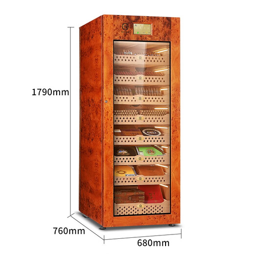 Bulldog cigar cabinet, constant temperature and humidity, moisturizing, eggplant cultivation, humidity control, ammonia removal, red wine compressor, WiFi solid wood shell, cedar wood, German fingerprint password lock, high-end divine dog VC528PLUS, elm gilt VC528 divine dog + high.1.79 meters