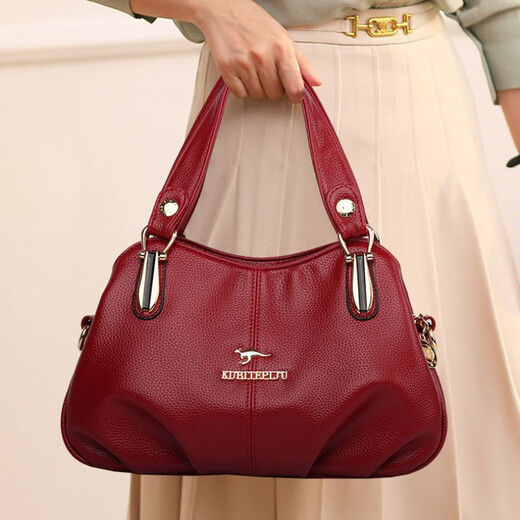 Kuqi Kangaroo Leather Bag Women's 2022 New Mom Bag Soft Leather Portable Shoulder Black Large Size