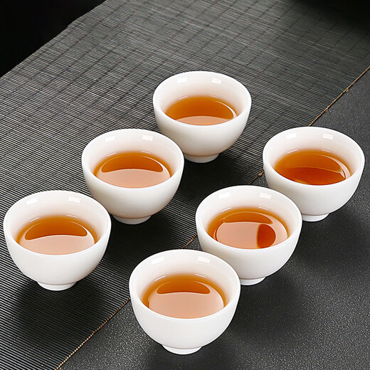 Jingdezhen mutton-fat jade white porcelain Kung Fu tea set for home living room simple modern office Dehua white porcelain tea cup 14-head mutton-fat jade Xishi teapot set (cup with words