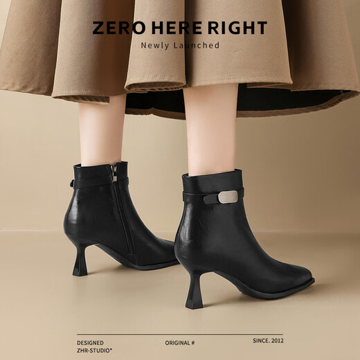 ZHR boots women's winter fashion versatile short boots women's taller slimming stiletto boots BQ107A black 38