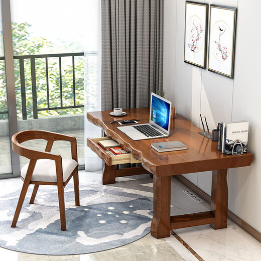 Full solid wood desk large table and chair combination Chinese style office desktop computer desk log home study table calligraphy table Hiroshima chair full solid wood