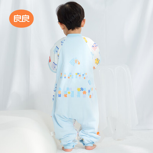 Liangliang baby sleeping bag summer air-conditioned room anti-kick quilt baby pure cotton detachable sleeve children's sleeping bag puzzle blue autumn and winter style suitable for 15-20 3XL (recommended height 110-125cm)