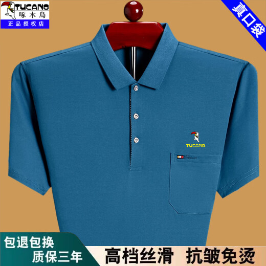 啄木鸟（TUCANO）夏季短袖t恤男士宽松薄款POLO 衫中老年爸爸装纯棉有口袋半袖体恤 绿色6636 175/XL建议140-160斤