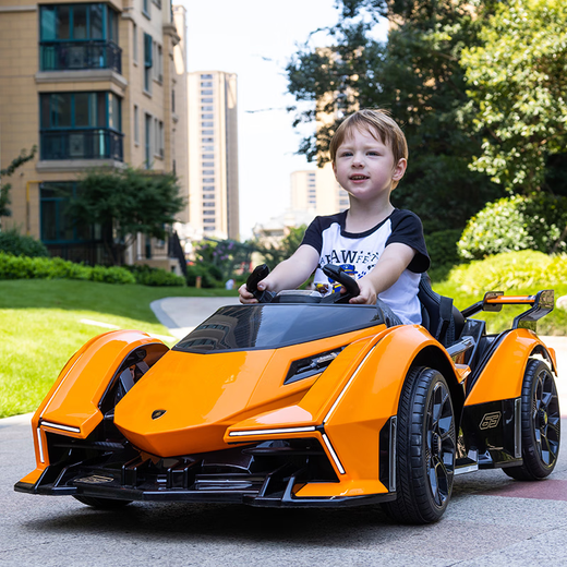 Harley Bella Lamborghini children's electric car toy car can sit on and remote control four-wheeled child baby baby car upgraded orange + Bluetooth mobile phone remote control + soft tires +