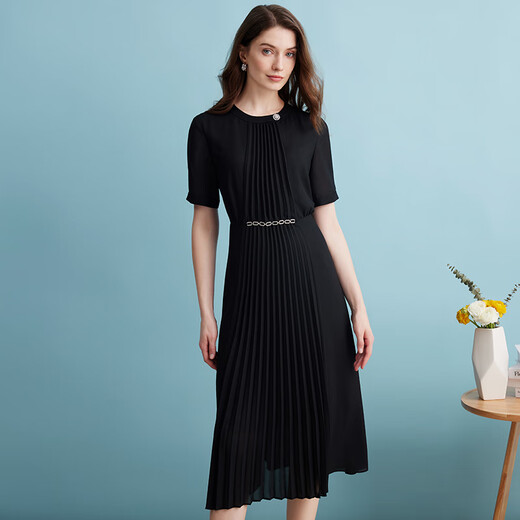 Eitie Modemtemperatur gepresst und ausgestattet Taillenkleid Sommer Neues High-End-Frauenschwarz-Kleid mit Solid Color B2407314 Minimalist schwarz 20 2xl 175