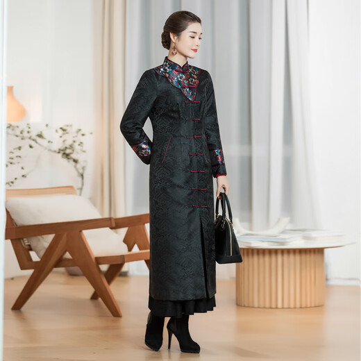 Chinese classic quilted cheongsam jacket 2021 autumn and winter Chinese retro placket heavy-duty thickened Tang suit windbreaker for women black - pre-sale 30 days XL
