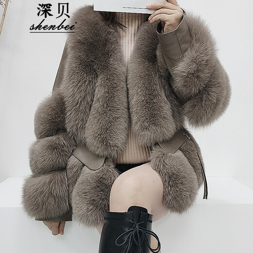 深贝（shenbei） 整皮狐狸毛皮草外套女皮毛一体绵羊皮鹅绒服冬季保暖时尚 B693 摩卡色（鹅绒内胆） S （90-100斤）