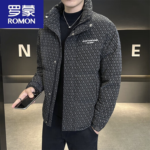 罗蒙（ROMON）羽绒服男冬季2024新款立领印花痞帅轻薄加厚时尚休闲保暖外套 1-16-9887咖色 XL
