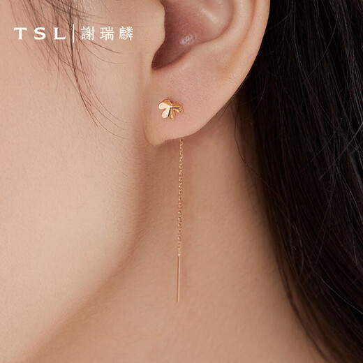 Xie Ruilin (TSL) light fashion series 18K rose gold clover earrings color gold earrings ear wire earrings AG708