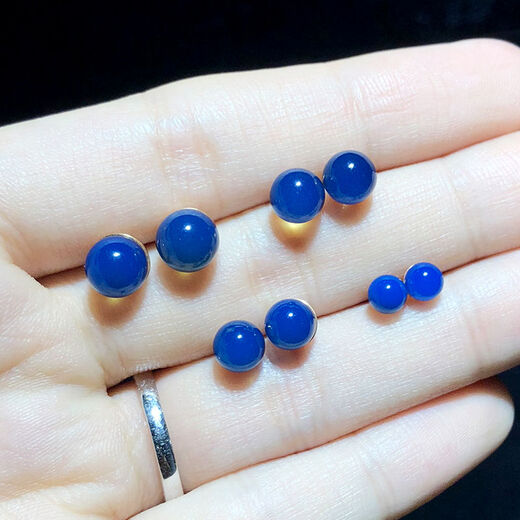 Moshe Dominican Blue Amber Earrings Women's Amber Beeswax Earrings 18 Rose Gold Accessories Temperament 4mm Round Beads 18K Rose Gold Earrings