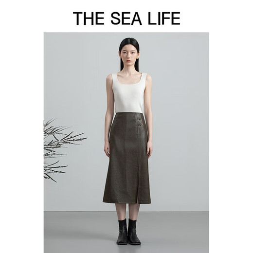 
THE SEA LIFE skirt for women Ou Hai's life exquisite skirt for women spring and autumn leather skirt D12353 chestnut color M