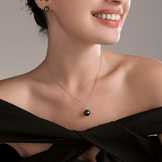 Tahitian 18K gold black pearl pendant classic round bright seawater pearl necklace A grade 11-12mm +925 silver chain