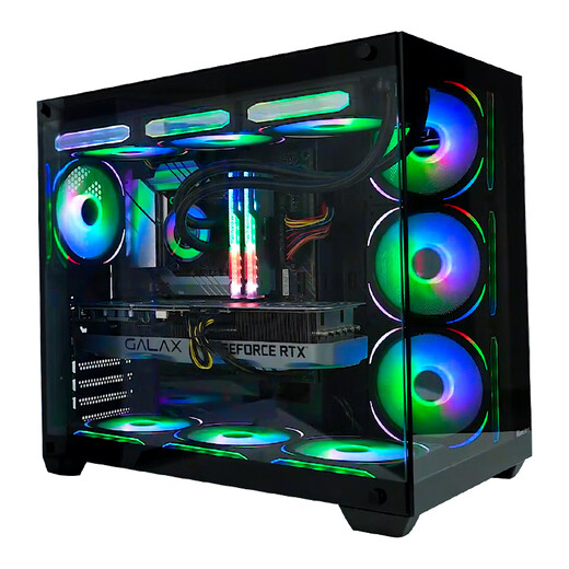 Huntkey S980 Tornado Vollansicht-Version, Raum mit Meerblick, säulenlose Seite, transparentes Computergehäuse, Desktop-Host, Atx, Reinweiß, 240\360-Wasserkühlungsventilator + Prism 4pro-Lüfter, Schwarz*7