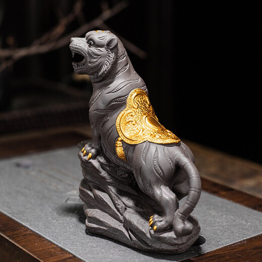 Mingke Tea Pet Ornaments Boutique Can Raise Purple Clay Tea Play Tiger Lucky Tea Set Handmade Tea Tray Accessories Living Room Home Furnishings Gold Painted Tea Pet Tiger