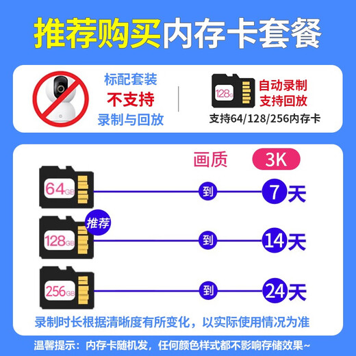 小米摄像头云台 3 500W高清像素监控器家用360度夜视全景手机远程监控摄像机婴儿看护器IOT21D 小米智能摄像机3 【128G内存卡套装】