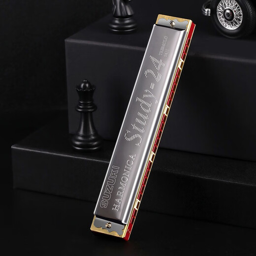 tyma Japanese Suzuki Harmonica 24-hole monophonic polyphonic CFG key beginners students professional playing harmonica 24-hole polyphonic C key - silver + beginner gift bag