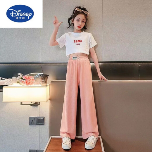 Disney Girls Pantalones rectos de patas anchas Summer 2024 Nuevos pantalones de seda de hielo para niños Mosquitos repelentes pantalones delgados pantalones de batido para niños medianos HL-1047 [Negro] 160 cm